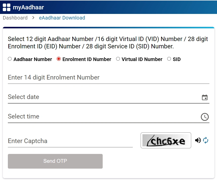 Enter details for Aadhaar download